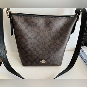 Coach (C2819) Val Signature Coated Canvas Brown Black Duffle Shoulder Handbag